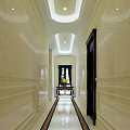 Elegant Elevator Hallway with Marble Walls Recessed Ceiling Lights and Polished Floor Design 3d model