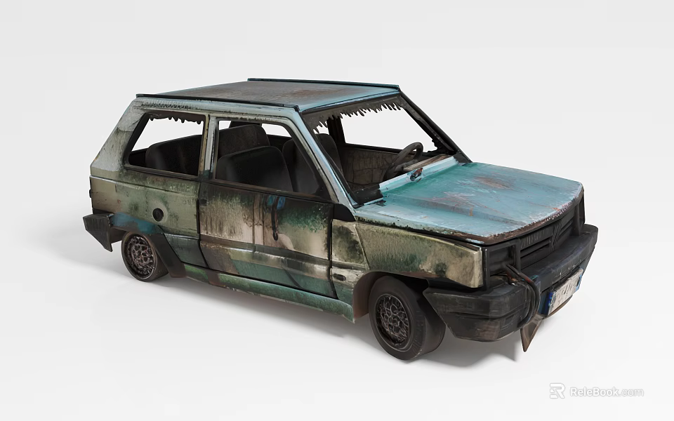 Old Rusted Turquoise Car With Worn Body And Abandoned Look 3d model 