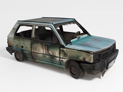 Old Rusted Turquoise Car With Worn Body And Abandoned Look 3d model