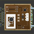 Mechanical Display Case With Wooden Frame Blue Panel Gear Mechanism And Transparent Components