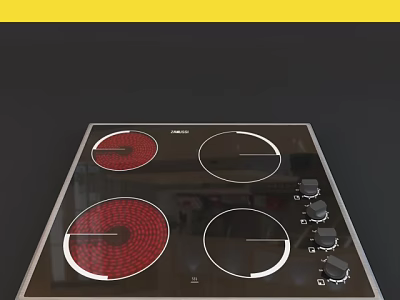 Modern Electric Cooktop With Glass Surface Four Heating Elements And Control Knobs 3d model