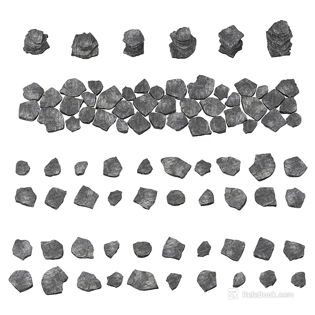 Natural Decorative Garden Ornaments With Various Shapes Sizes And Textured Stones 3d model 