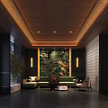 Modern Elegant Clubhouse Lobby With Sofa Seating And Green Decorative Wall