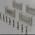 Various Stone Railing Designs With Ornate Balusters And Classic Architectural Styles 3d model