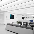 Modern Reception Area With Comfortable Sofa Green Plants And Stylish Reception Desk