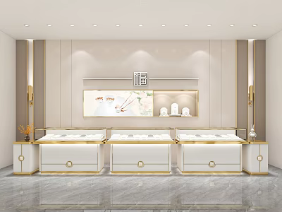 Luxury Jewelry Store Interior With Elegant Display Cases Soft Lighting And Decorative Wall Art 3d model
