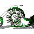 Green Custom Motorcycle with Large Wheels Yellow Headlight and Unique Design