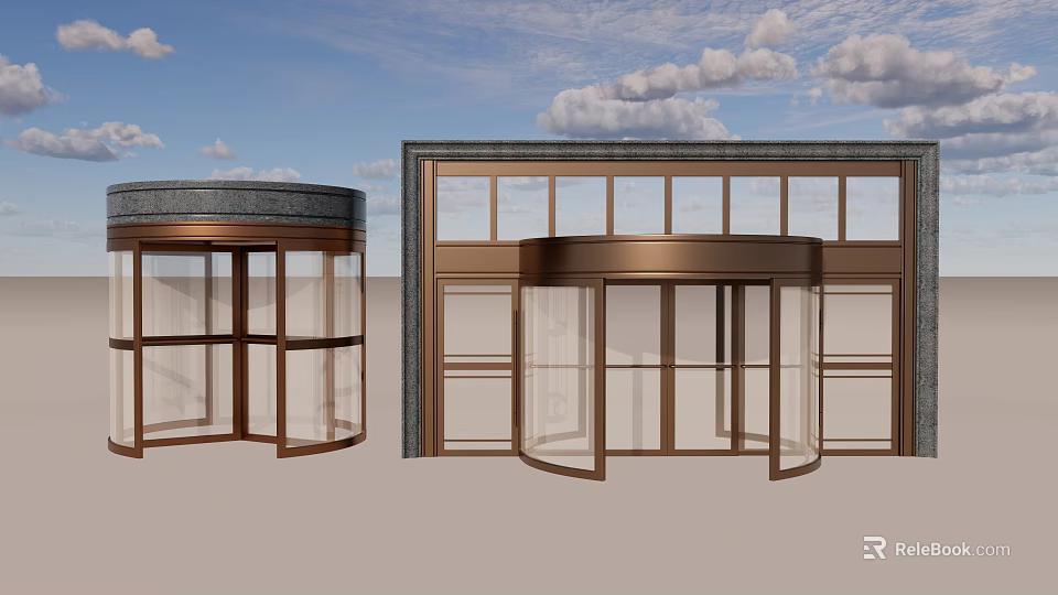 Modern Bronze Frame Revolving Door With Glass Panels For Commercial Building Entrance 3d model 