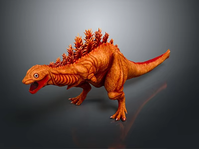 Orange Dinosaur Character Model With Spiked Back Open Mouth And Standing Pose 3d model