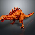 Orange Dinosaur Character Model With Spiked Back Open Mouth And Standing Pose