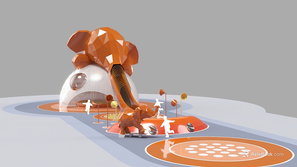 Fun Orange Elephant Shaped Play Equipment With Slide And Round Platforms For Children 3d model 