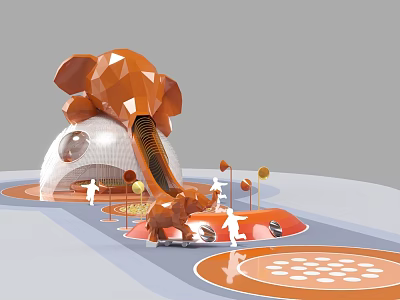 Fun Orange Elephant Shaped Play Equipment With Slide And Round Platforms For Children 3d model