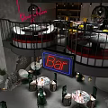 Modern Bar Interior Design With Wooden Shelves Wine Bottles Stone Counter And Green Chairs