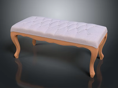 Elegant Tufted Bench With Soft Upholstery And Wooden Curved Legs 3d model