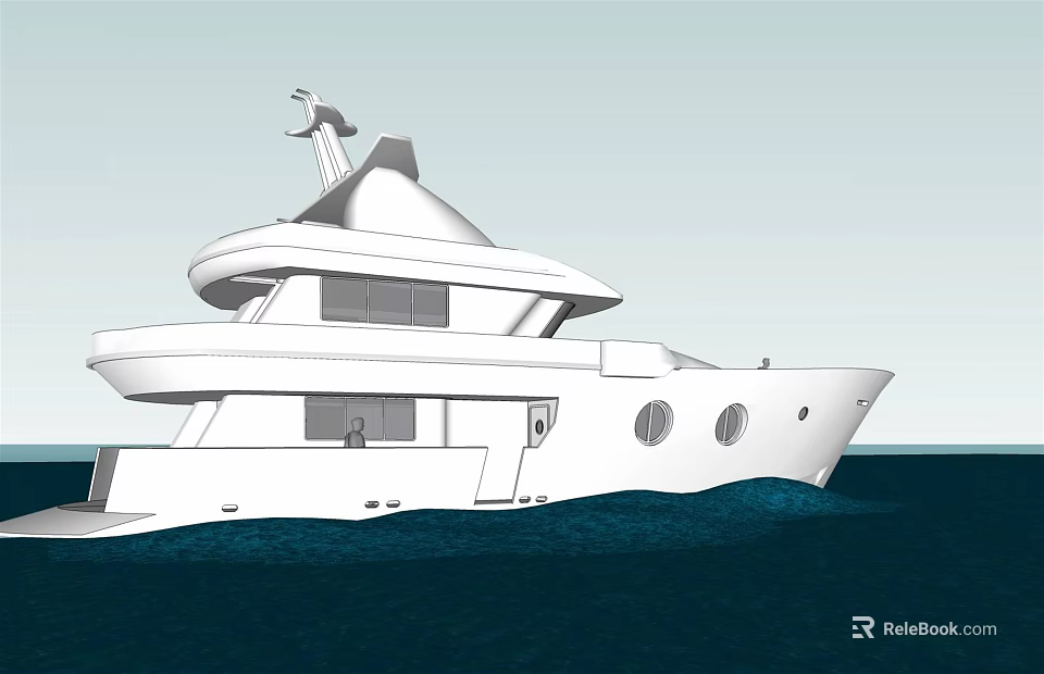 Modern Yacht With Multiple Decks And Round Windows On Sea 3d model 