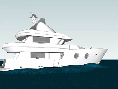 Modern Yacht With Multiple Decks And Round Windows On Sea 3d model