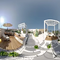 Roof Garden With White Pergola Outdoor Dining Table Chairs And Cacti Succulents