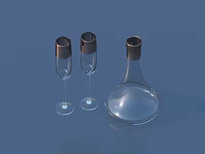 Transparent Glass Wine Glasses With Gold Rim And Decanter Set For Home Use 3d model