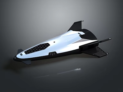 Futuristic Silver White Streamlined Spacecraft With Black Tail And Grille Design 3d model