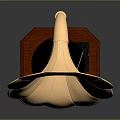 Classic Vintage Phonograph With Golden Flower Shaped Horn And Decorative Wooden Base