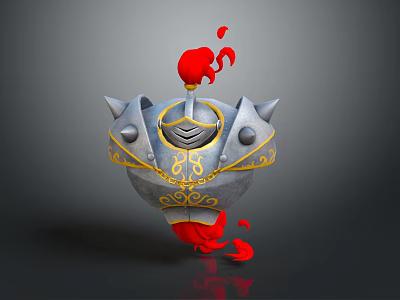 Medieval Decorative Weapon With Metallic Body Golden Accents And Red Ornaments 3d model