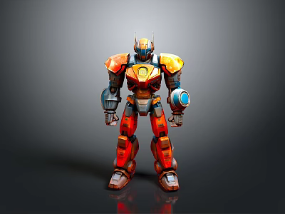 Colorful Mechanical Robot Character With Orange Yellow Armor And Blue Details 3d model