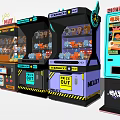 Vibrant Claw Machine Store With Plush Toy Prizes And Multiple Arcade Game Units