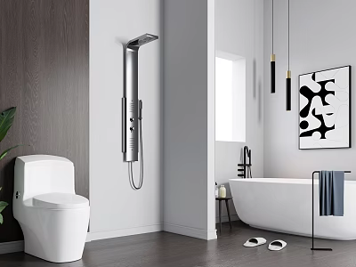 Modern Bathroom Interior Design Featuring White Toilet Shower Bathtub And Decor 3d model