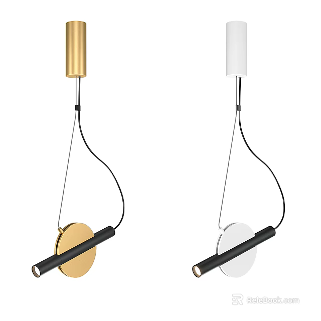 Modern Minimalist Pendant Lights With Gold And White Finish Circular Base And Black Hanging Rods 3d model 