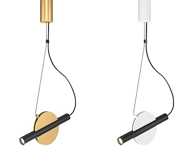 Modern Minimalist Pendant Lights With Gold And White Finish Circular Base And Black Hanging Rods 3d model