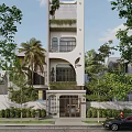 Modern Detached Villa With White Exterior Multi Storey Design Surrounded By Palm Trees And Greenery