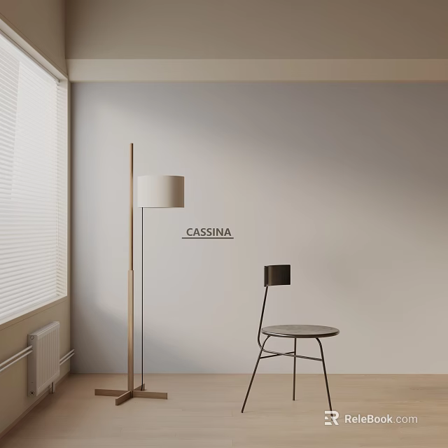 Modern CASSINA Dining Chair In Minimalist Interior With Floor Lamp And White Wall 3d model 