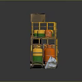 Yellow Storage Cage Structure With Multi Layer Gas Cylinders And Cardboard Boxes
