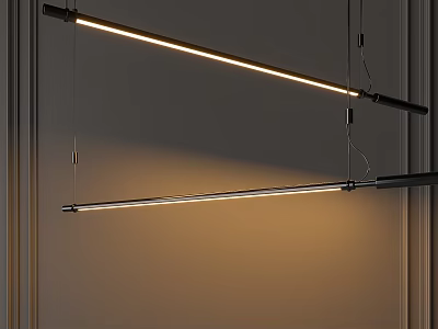 Modern Linear Pendant Lights With Warm Glow In Contemporary Interior Space 3d model