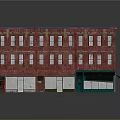 Red Ancient Building Featuring Multi story Windows Gray Roof Graffiti Green Doors And Black Awnings