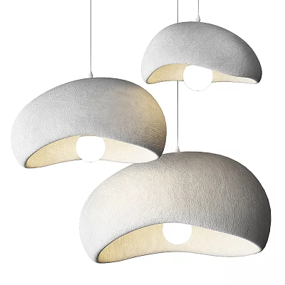 Modern Three Textured Dome Pendant Lights With Fabric Shades And Soft Glow 3d model