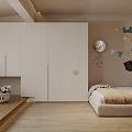 Cozy Modern Kids Bedroom With White Wardrobe Bed And Decorations