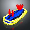 3D Terrain Model With Yellow Border Blue Water And Red Organisms On Black Ground