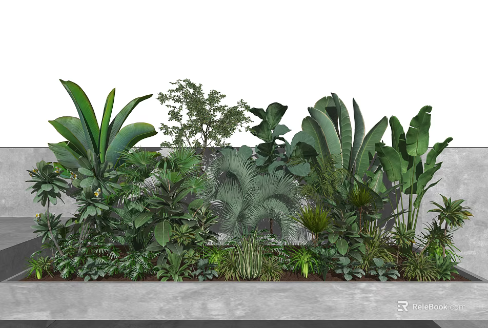 Lush Green Plant Wall Featuring Various Tropical Plants And Diverse Foliage Types 3d model 