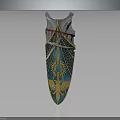 Ornate Teal And Gold Shield With Eagle Design And Geometric Patterns
