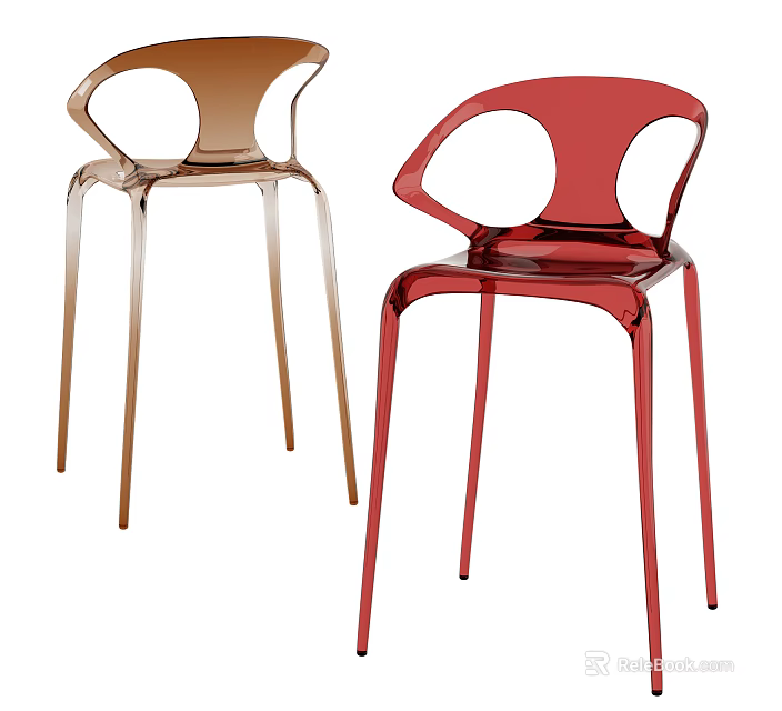 Modern Transparent Red And Brown Bar Stools With Stylish Sleek Design 3d model