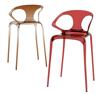 Modern Transparent Red And Brown Bar Stools With Stylish Sleek Design 3d model