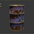 Rusty Blue Metal Drums With Peeling Paint Stacked Industrial Storage Equipment