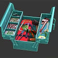 Green Toolbox Organizer with Various Hardware Tools Including Hammer Wrench Pliers Screws and Tape Measure