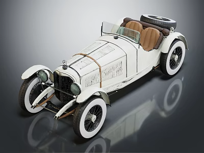Vintage White Convertible Classic Car With Brown Seats And Retro Headlights 3d model