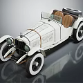 Vintage White Convertible Classic Car With Brown Seats And Retro Headlights