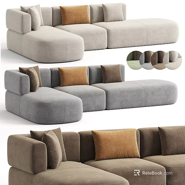 Modern L Shaped Sectional Sofa With Plush Fabric Pillows And Multiple Color Options 3d model 