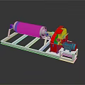 Industrial Roller Equipment With Silver Roller Red Gear Green Components And White Metal Frame