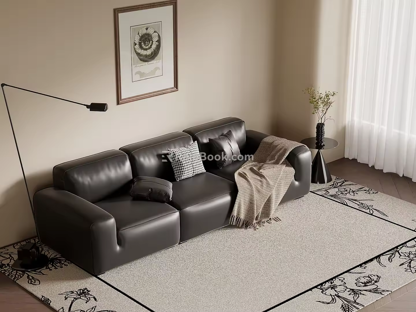 French Retro Multiplayer Sofa Leather Sofa 3d model