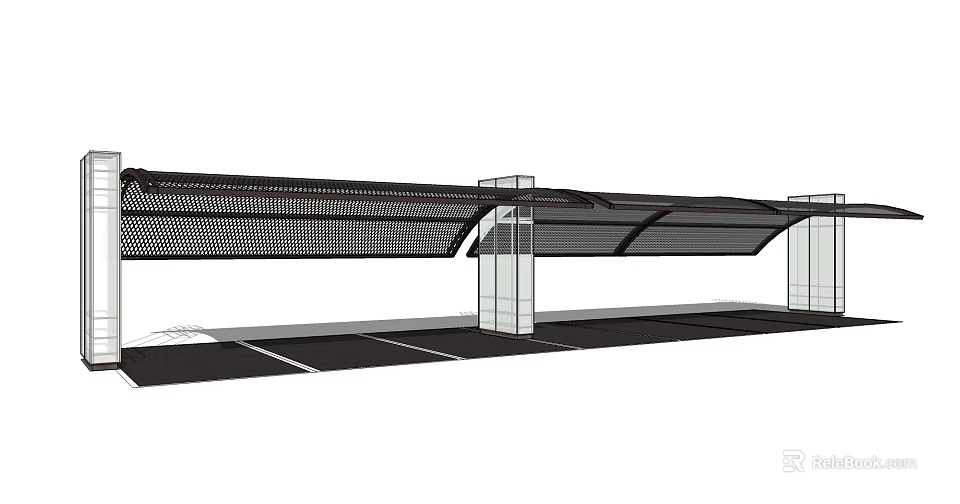 Parking Lot Canopy With Support Columns Covering Multiple Parking Spaces 3d model